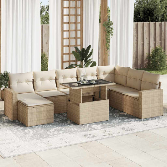 vidaXL Set de sofás de jardín con cojines 9 pzas ratán sintético beige