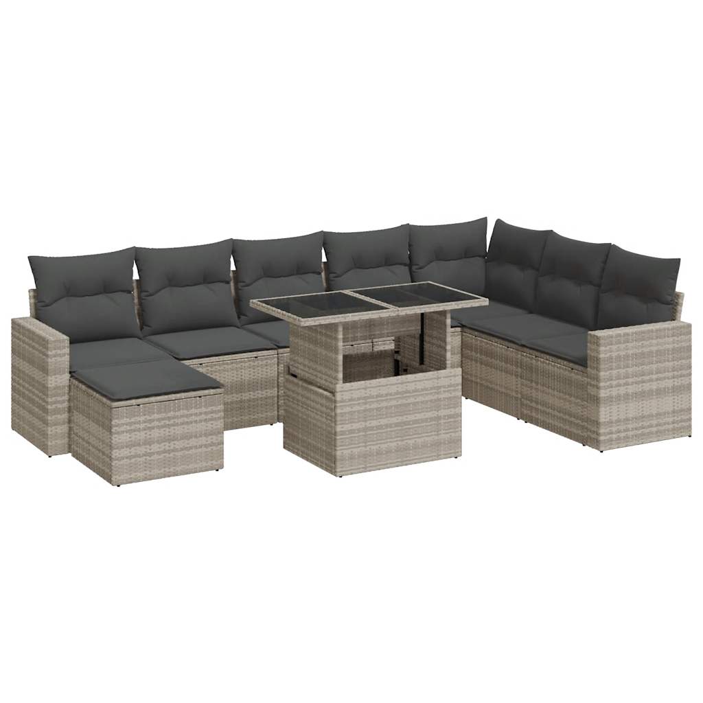 vidaXL Set muebles jardín 9 pzas y cojines ratán sintético gris claro