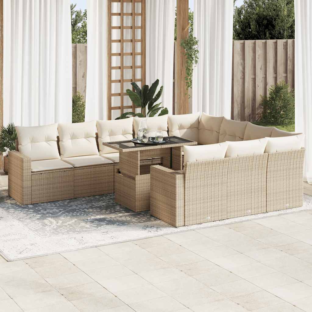 vidaXL Set de sofás de jardín 11pzas con cojines ratán sintético beige