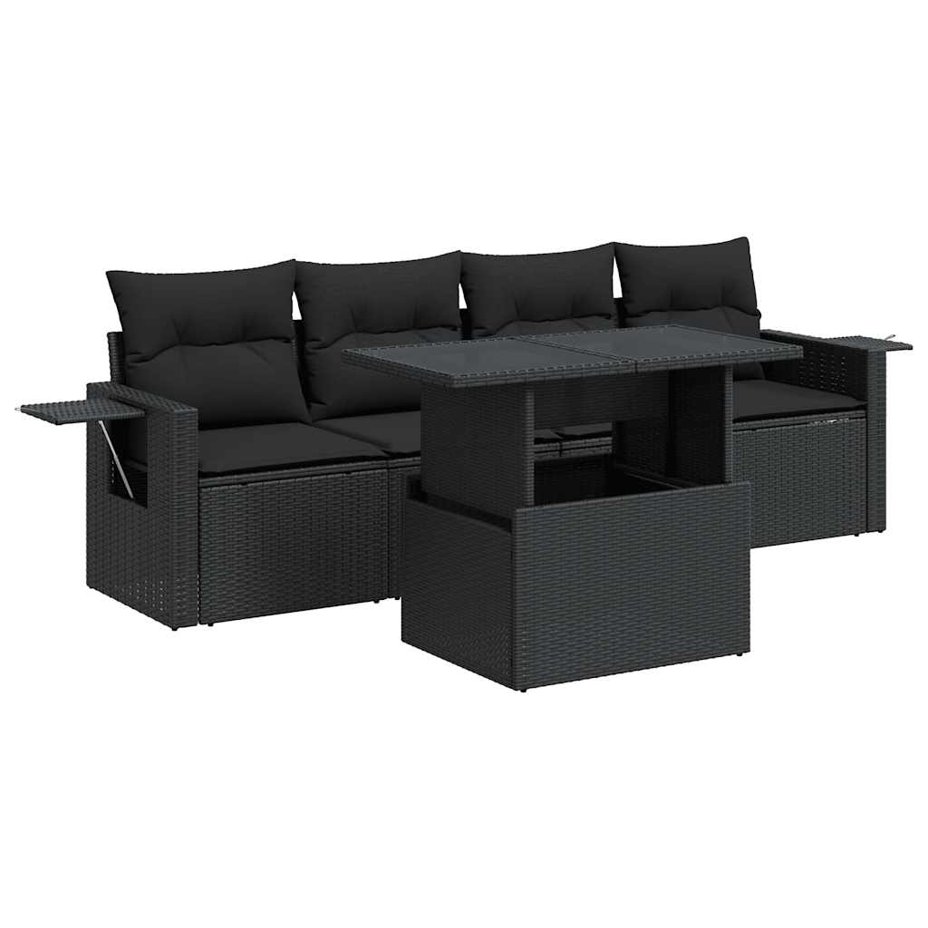 vidaXL Set de muebles de jardín 5 pzas y cojines ratán sintético negro