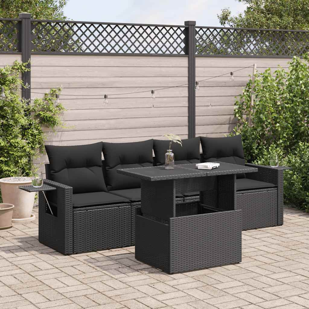 vidaXL Set de muebles de jardín 5 pzas y cojines ratán sintético negro