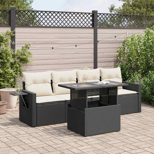 vidaXL Set de muebles de jardín 5 pzas y cojines ratán sintético negro