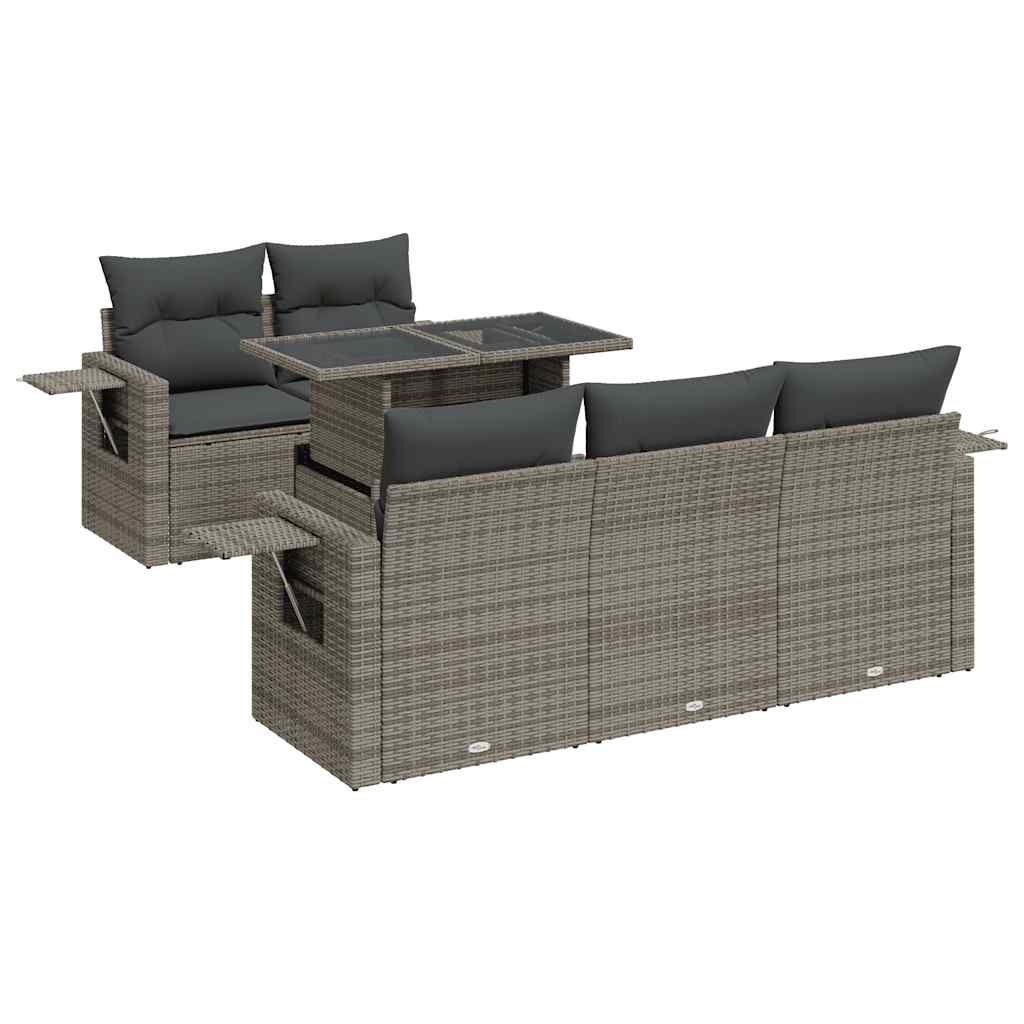 vidaXL Set de muebles de jardín 6 pzas y cojines ratán sintético gris