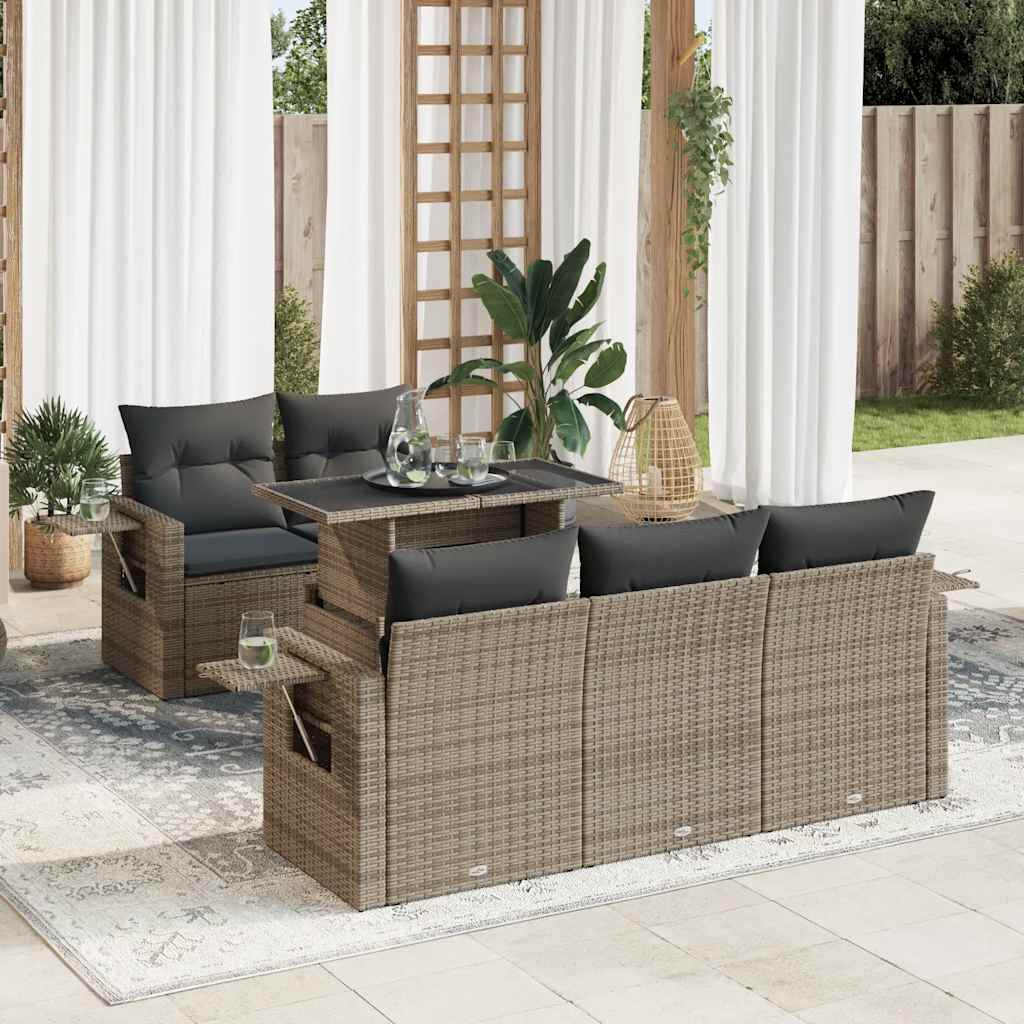 vidaXL Set de muebles de jardín 6 pzas y cojines ratán sintético gris