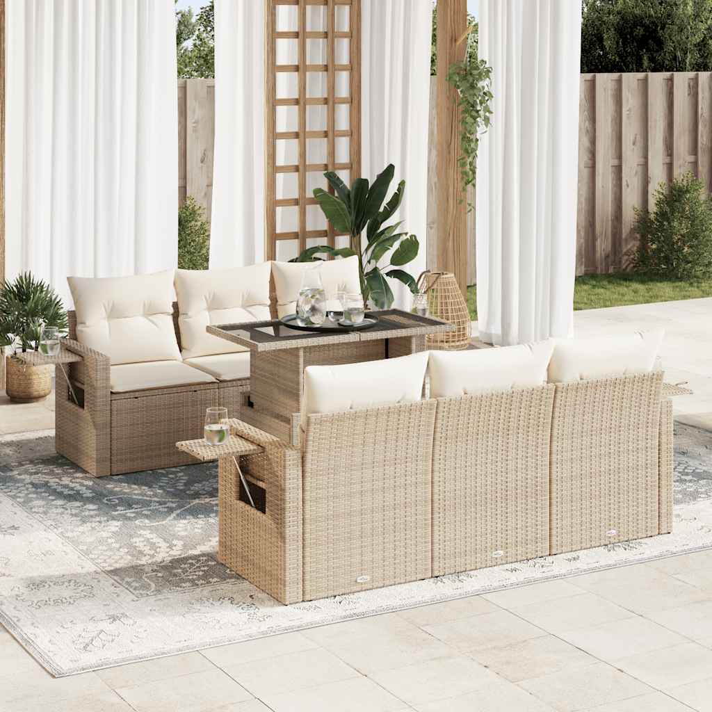 vidaXL Set sofás de jardín 7 piezas y cojines ratán sintético beige