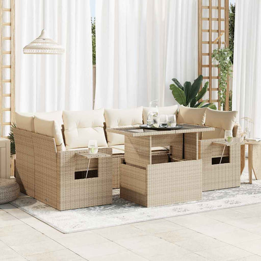 vidaXL Set sofás de jardín 7 piezas y cojines ratán sintético beige