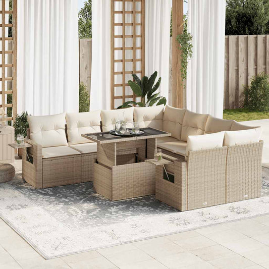 vidaXL Set de sofás de jardín con cojines 9 pzas ratán sintético beige