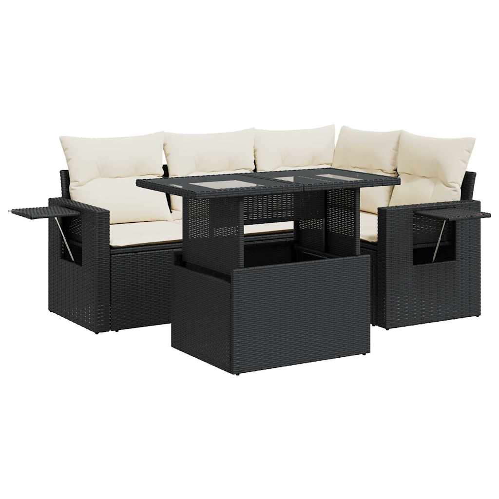 vidaXL Set de muebles de jardín 5 pzas y cojines ratán sintético negro