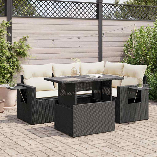 vidaXL Set de muebles de jardín 5 pzas y cojines ratán sintético negro