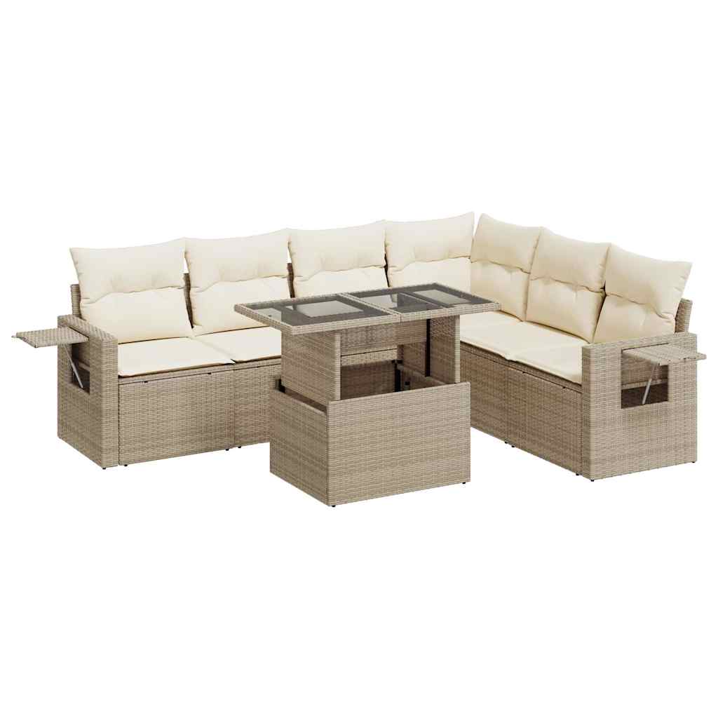 vidaXL Set sofás de jardín 7 piezas y cojines ratán sintético beige