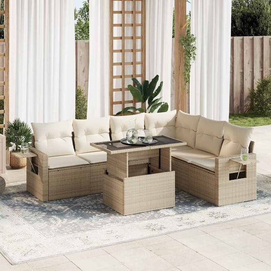 vidaXL Set sofás de jardín 7 piezas y cojines ratán sintético beige