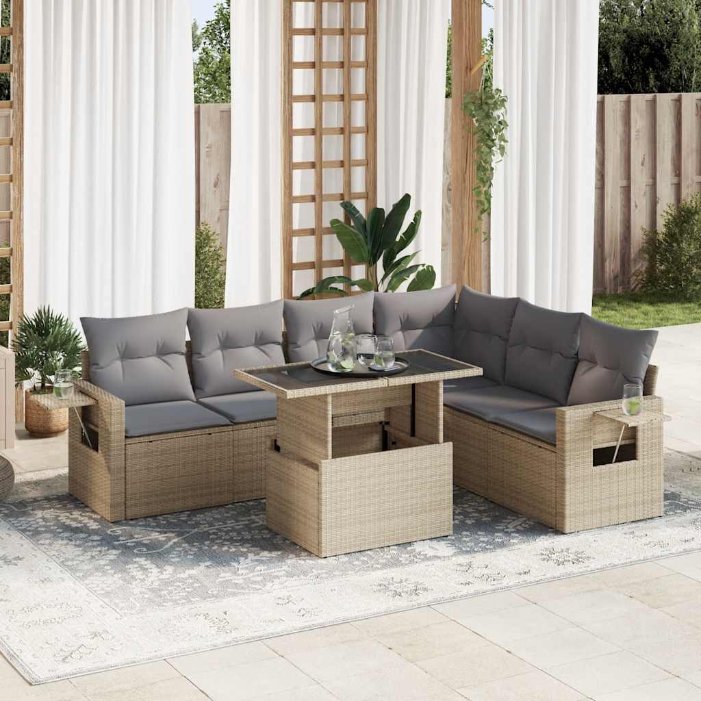 vidaXL Set sofás de jardín 7 piezas y cojines ratán sintético beige