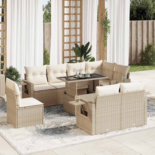 vidaXL Set de sofás de jardín con cojines 9 pzas ratán sintético beige