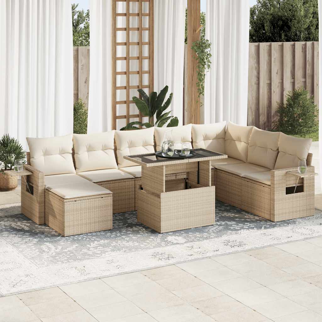 vidaXL Set de sofás de jardín con cojines 9 pzas ratán sintético beige