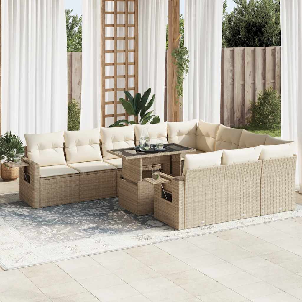 vidaXL Set de sofás de jardín 11pzas con cojines ratán sintético beige