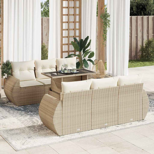 vidaXL Set sofás de jardín 7 piezas y cojines ratán sintético beige