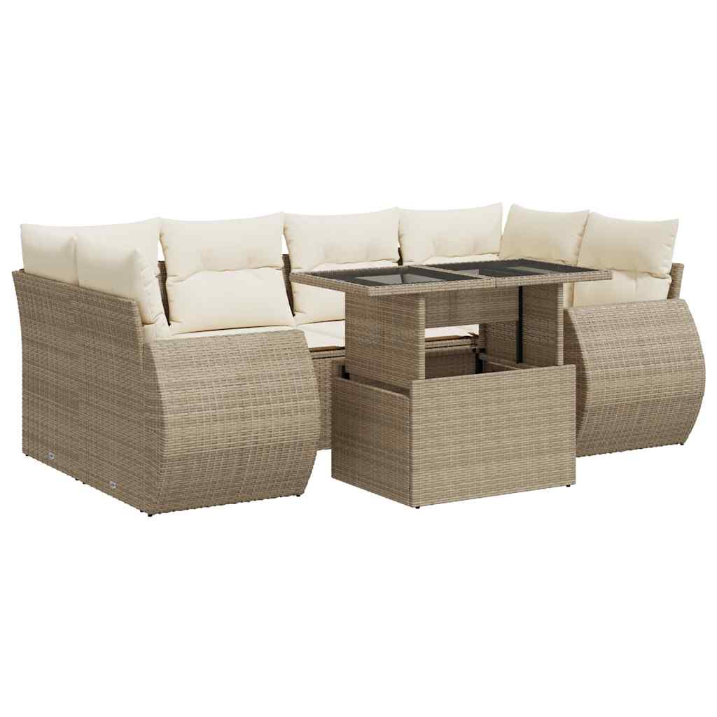 vidaXL Set sofás de jardín 7 piezas y cojines ratán sintético beige