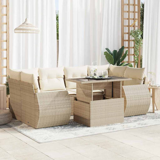 vidaXL Set sofás de jardín 7 piezas y cojines ratán sintético beige