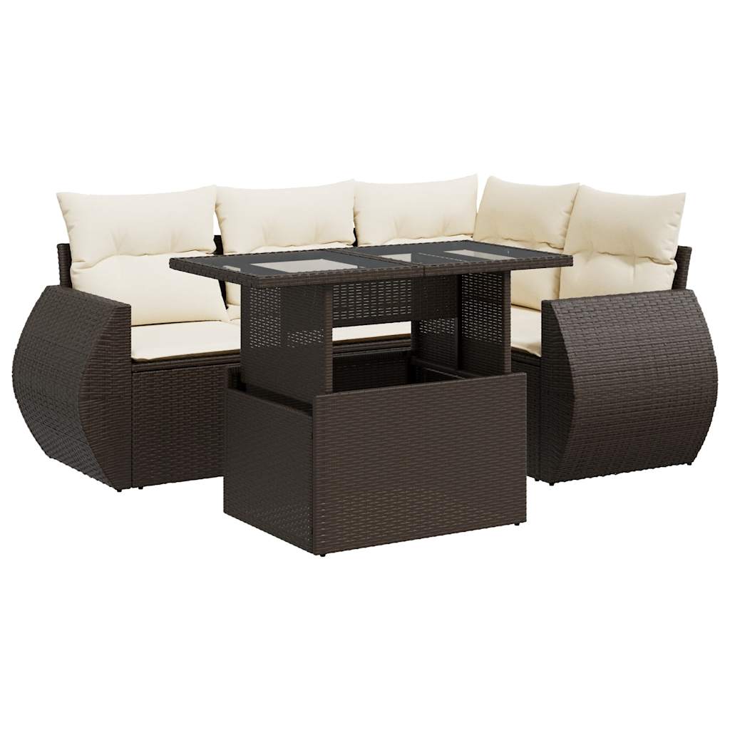 vidaXL Set comedor de jardín 5 piezas y cojines ratán sintético marrón