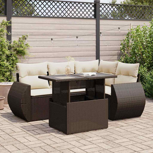 vidaXL Set comedor de jardín 5 piezas y cojines ratán sintético marrón