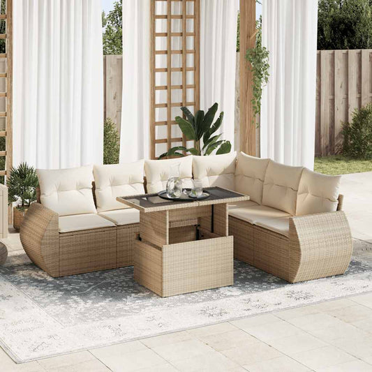 vidaXL Set sofás de jardín 7 piezas y cojines ratán sintético beige