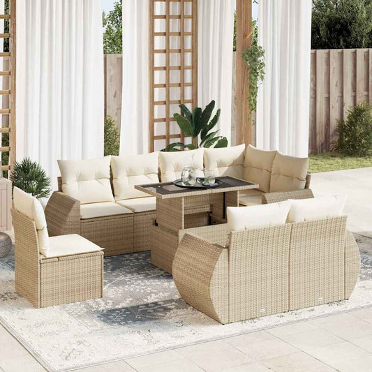 vidaXL Set de sofás de jardín con cojines 9 pzas ratán sintético beige