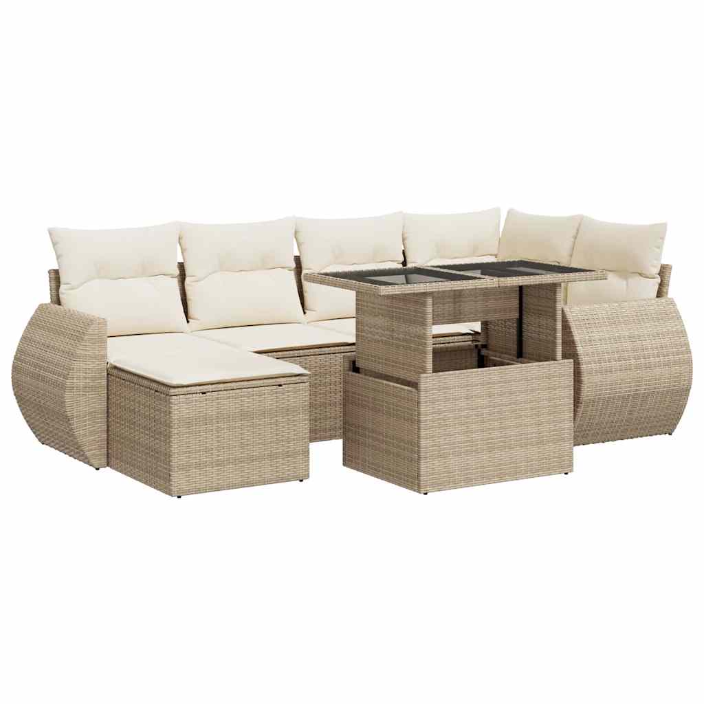 vidaXL Set sofás de jardín 7 piezas y cojines ratán sintético beige