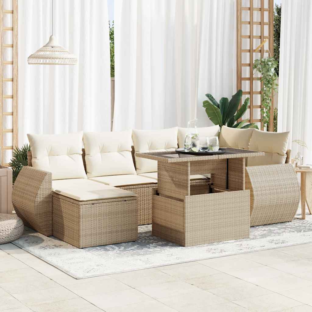 vidaXL Set sofás de jardín 7 piezas y cojines ratán sintético beige