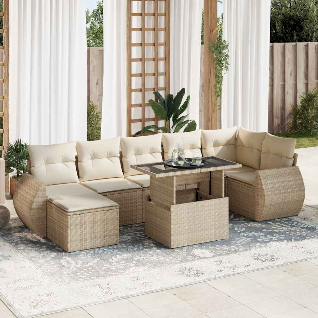 vidaXL Set de sofás de jardín y cojines 8 piezas ratán sintético beige