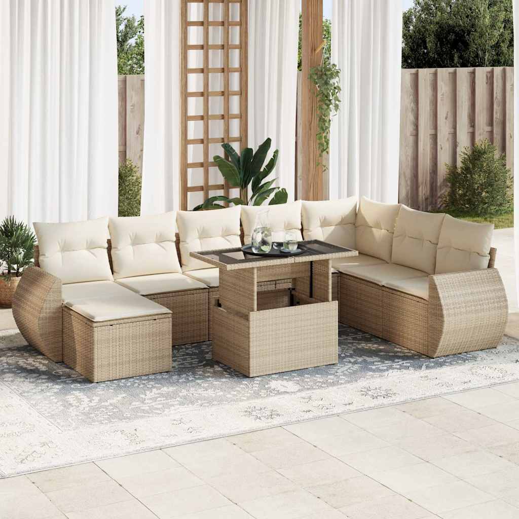 vidaXL Set de sofás de jardín con cojines 9 pzas ratán sintético beige