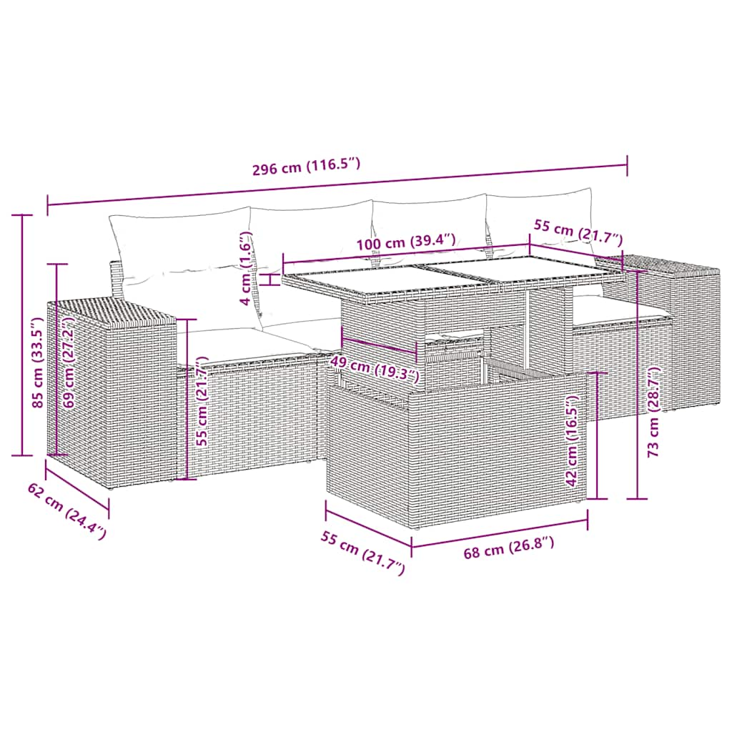 vidaXL Set comedor de jardín 5 piezas y cojines ratán sintético marrón