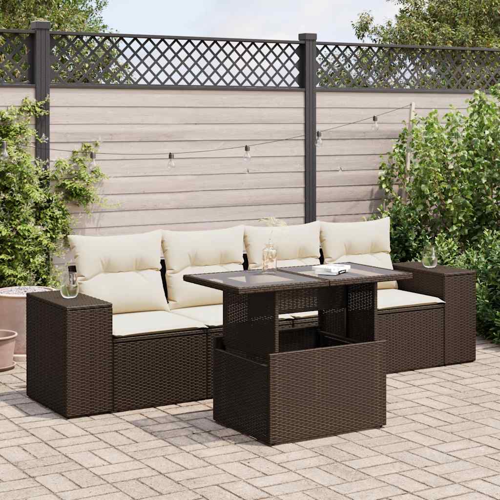 vidaXL Set comedor de jardín 5 piezas y cojines ratán sintético marrón