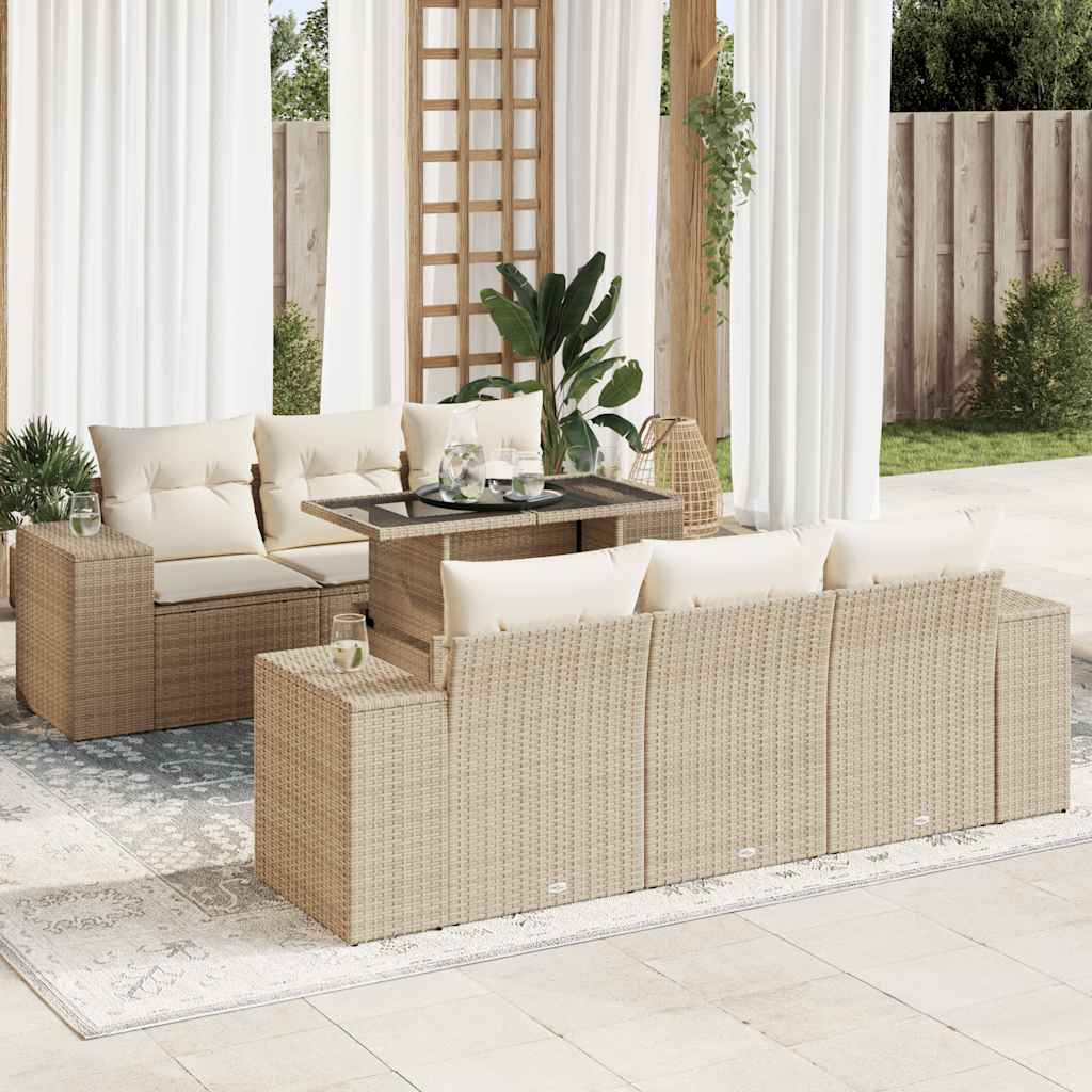 vidaXL Set sofás de jardín 7 piezas y cojines ratán sintético beige