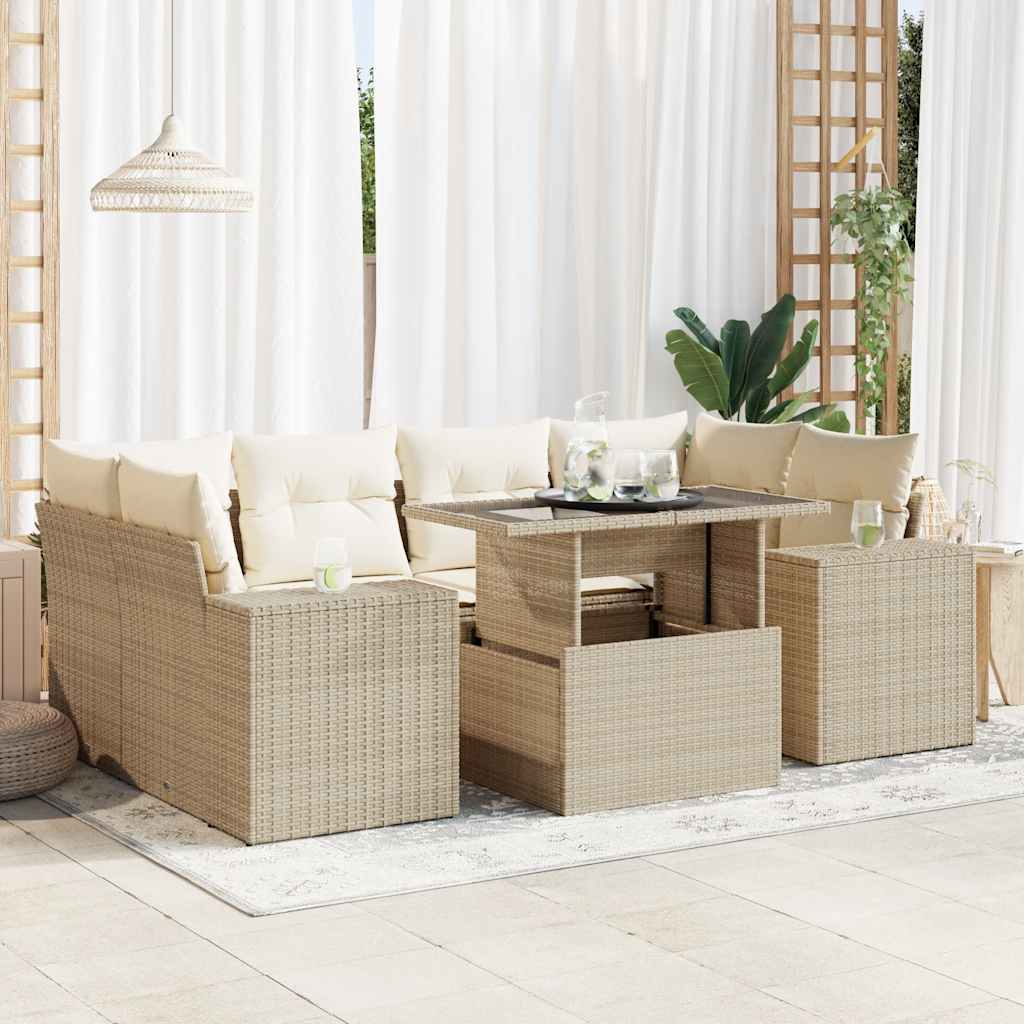 vidaXL Set sofás de jardín 7 piezas y cojines ratán sintético beige