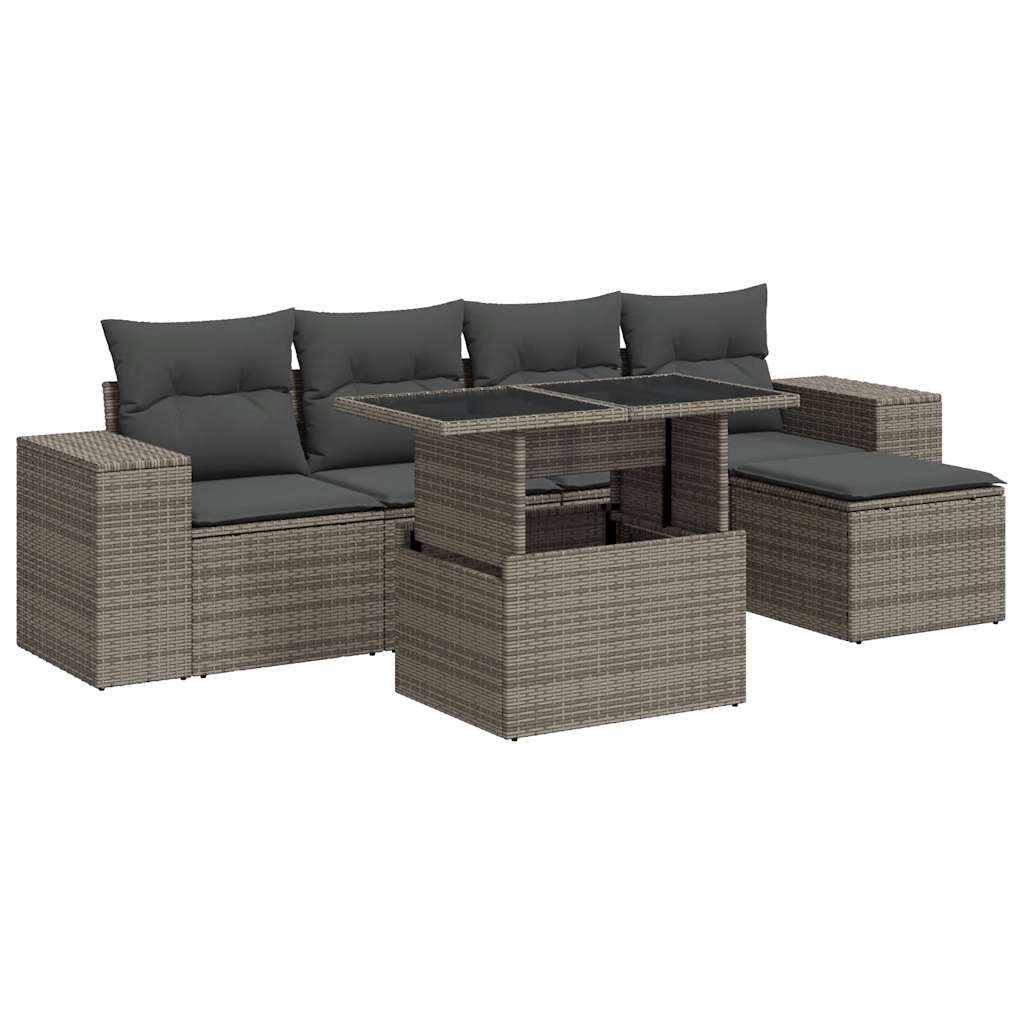 vidaXL Set de muebles de jardín 6 pzas y cojines ratán sintético gris