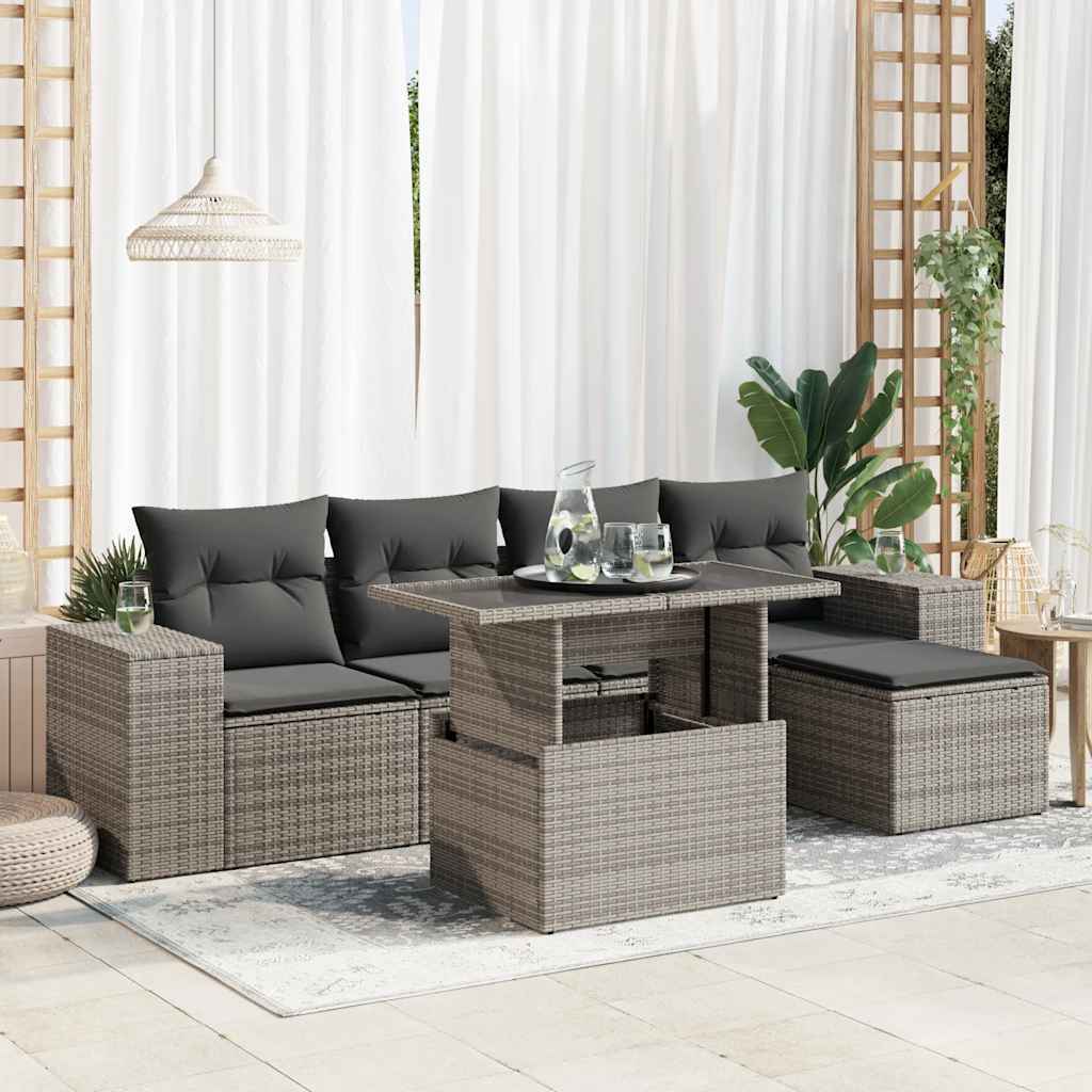 vidaXL Set de muebles de jardín 6 pzas y cojines ratán sintético gris