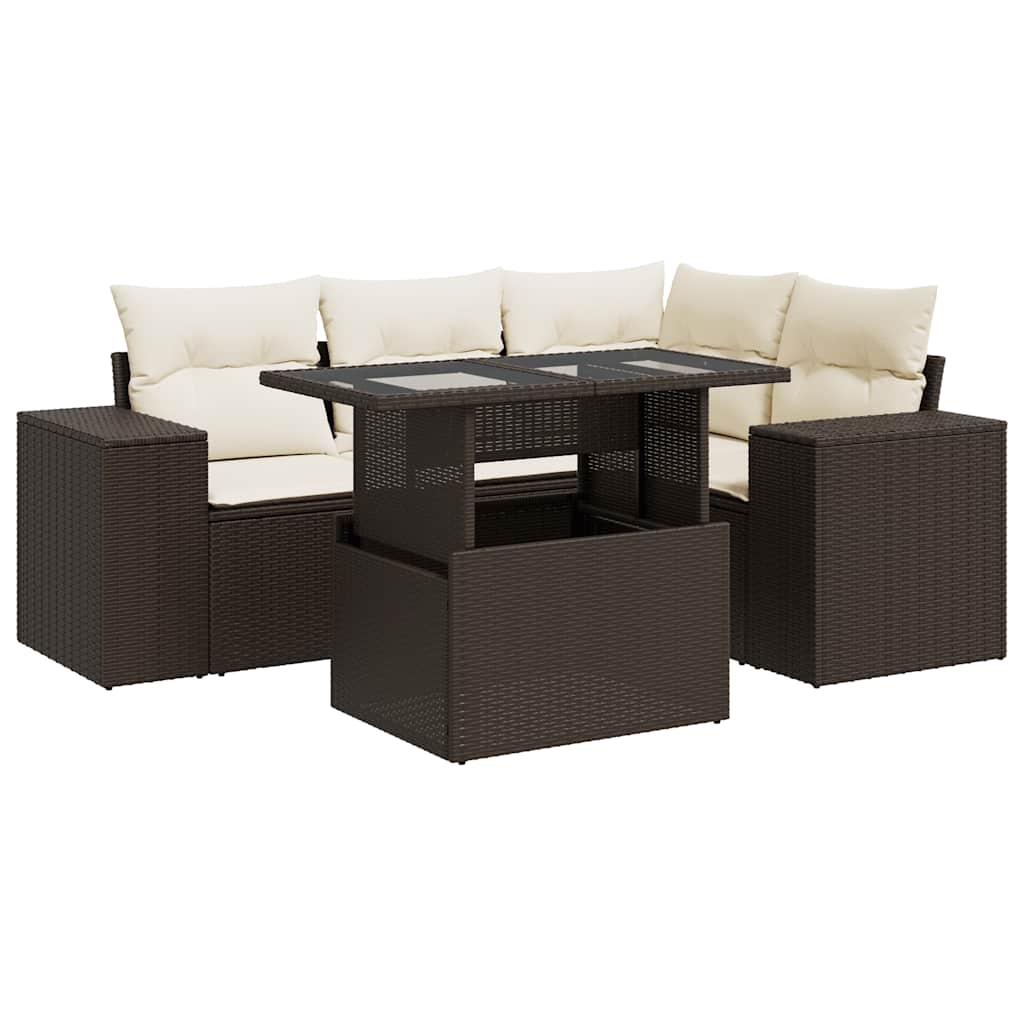 vidaXL Set comedor de jardín 5 piezas y cojines ratán sintético marrón