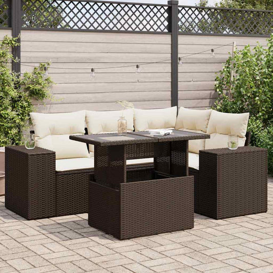 vidaXL Set comedor de jardín 5 piezas y cojines ratán sintético marrón