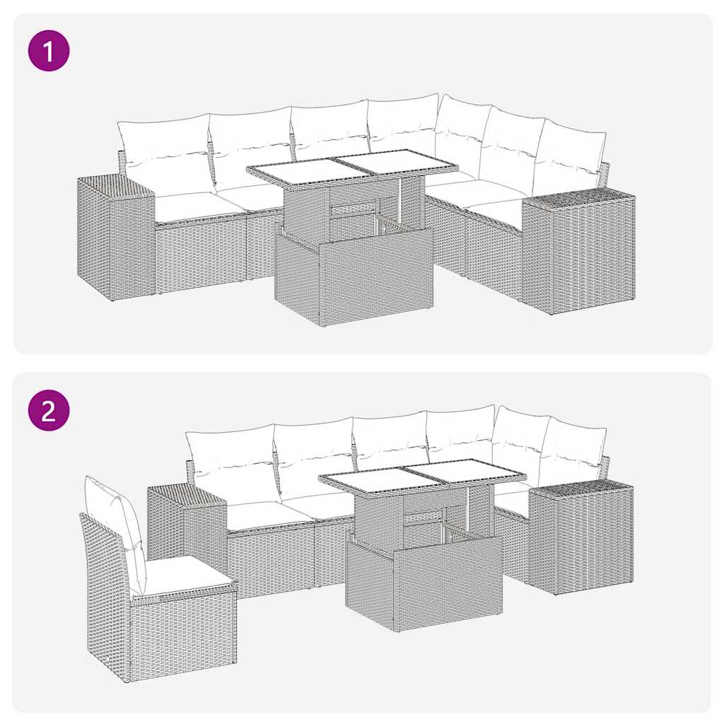 vidaXL Set sofás de jardín 7 piezas y cojines ratán sintético beige