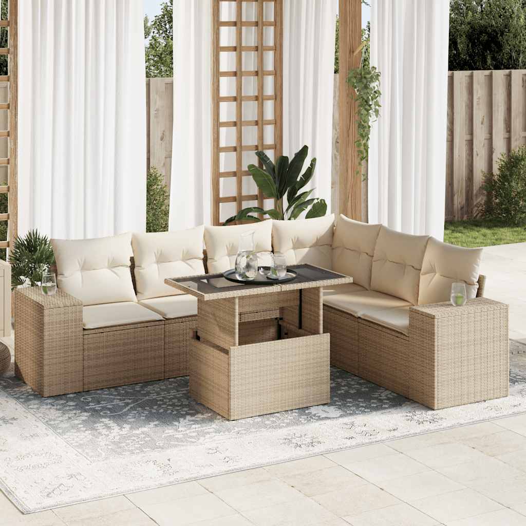 vidaXL Set sofás de jardín 7 piezas y cojines ratán sintético beige