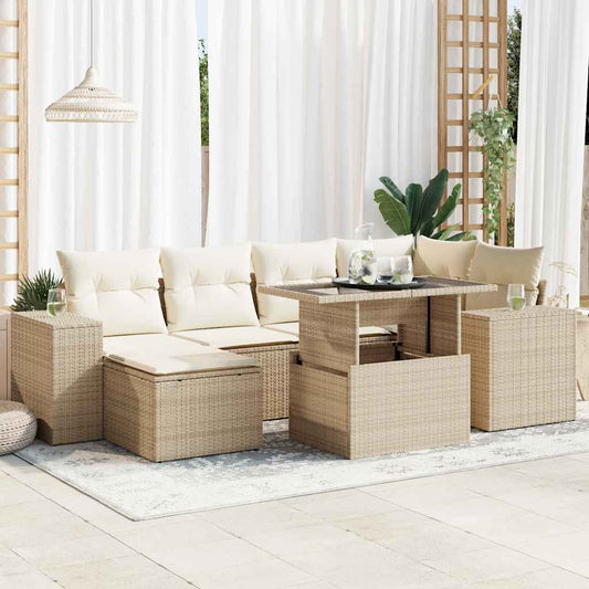 vidaXL Set sofás de jardín 7 piezas y cojines ratán sintético beige