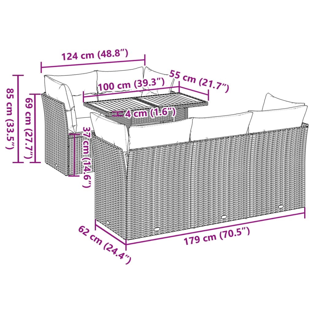 vidaXL Set de muebles de jardín 6 pzas y cojines ratán sintético gris