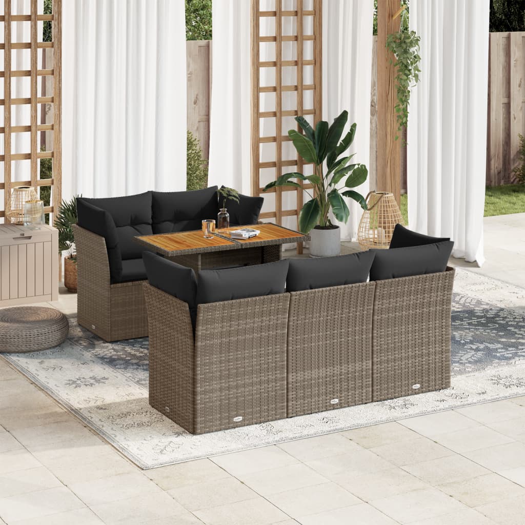 vidaXL Set de muebles de jardín 6 pzas y cojines ratán sintético gris