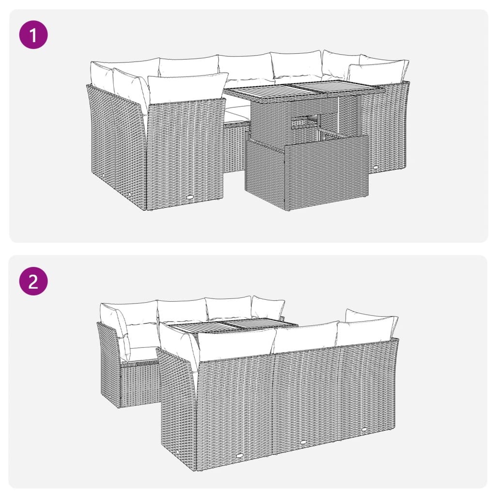 vidaXL Set de sofás de jardín 7 pzas con cojines ratán sintético negro