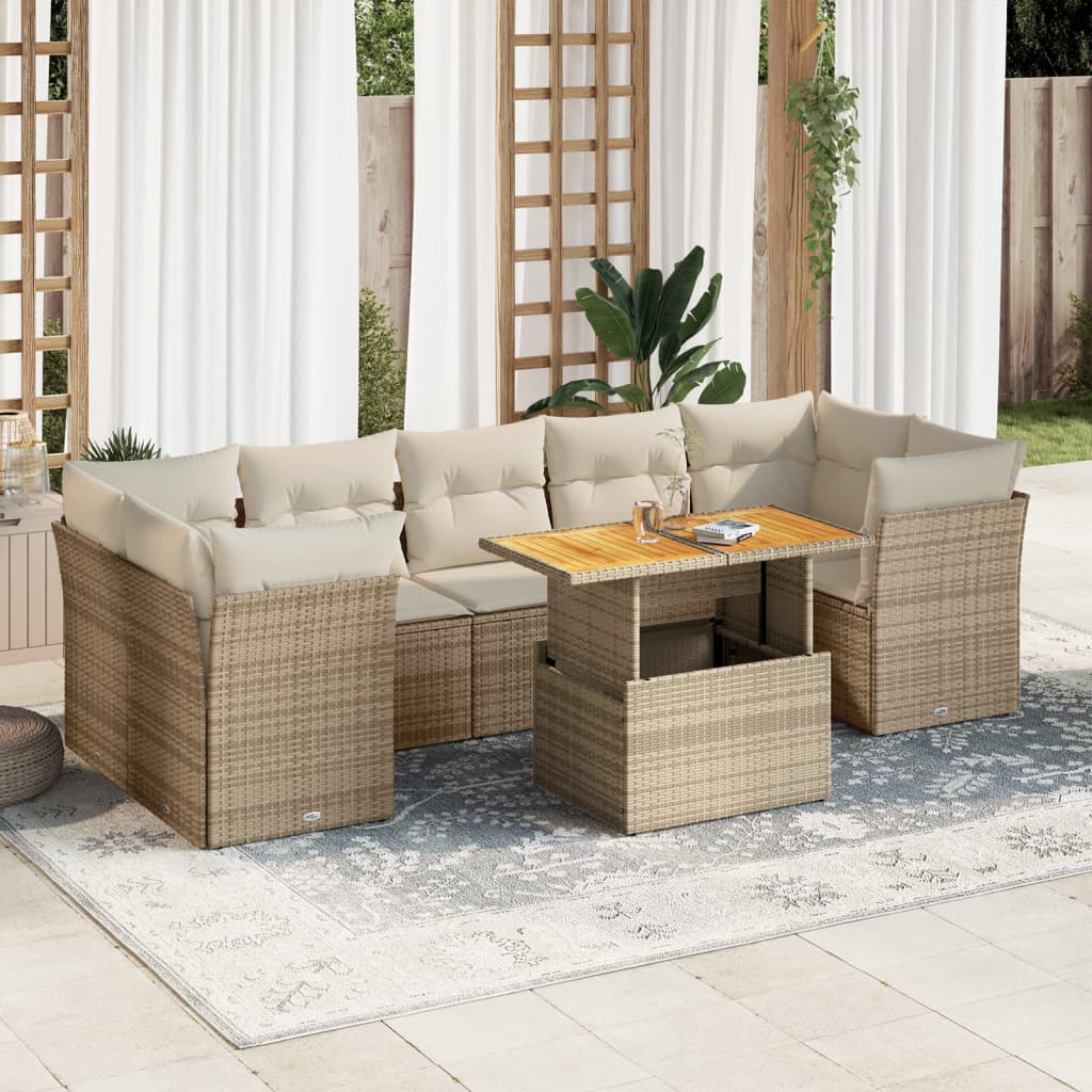 vidaXL Set de sofás de jardín y cojines 8 piezas ratán sintético beige