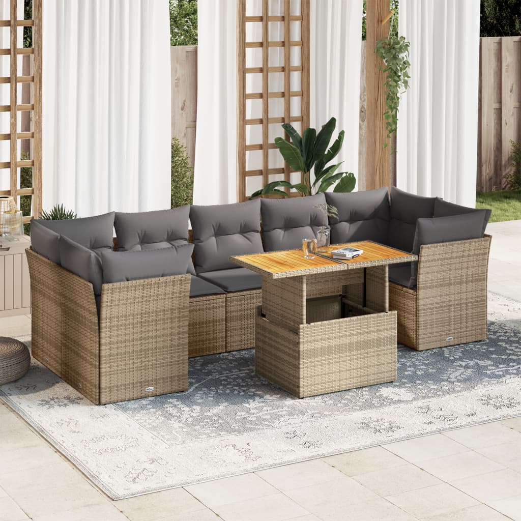 vidaXL Set de sofás de jardín y cojines 8 piezas ratán sintético beige