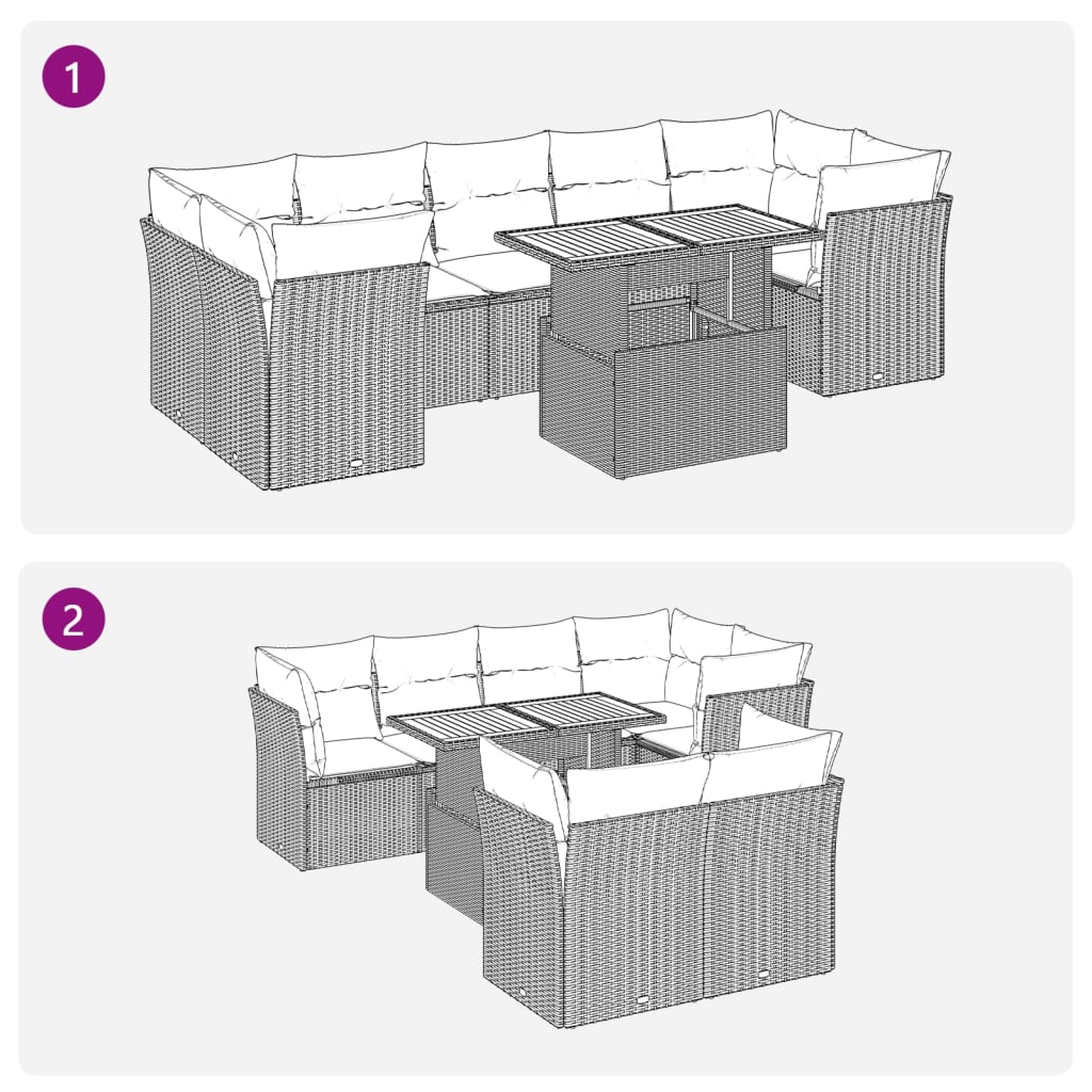 vidaXL Set de sofás de jardín y cojines 8 piezas ratán sintético gris