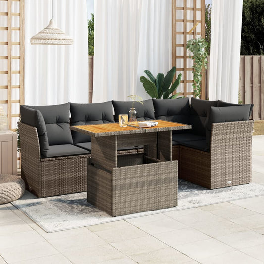 vidaXL Set de muebles de jardín 6 pzas y cojines ratán sintético gris