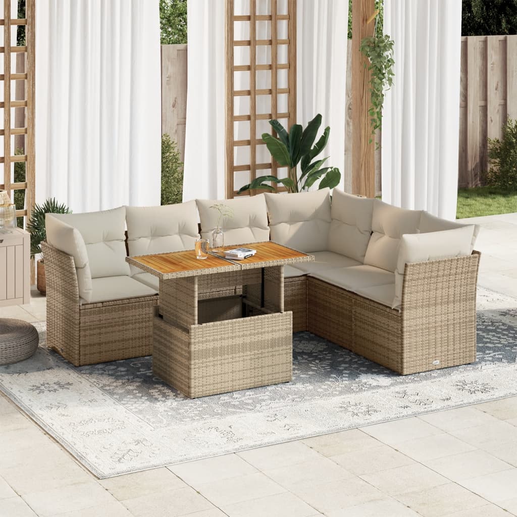 vidaXL Set sofás de jardín 7 piezas y cojines ratán sintético beige