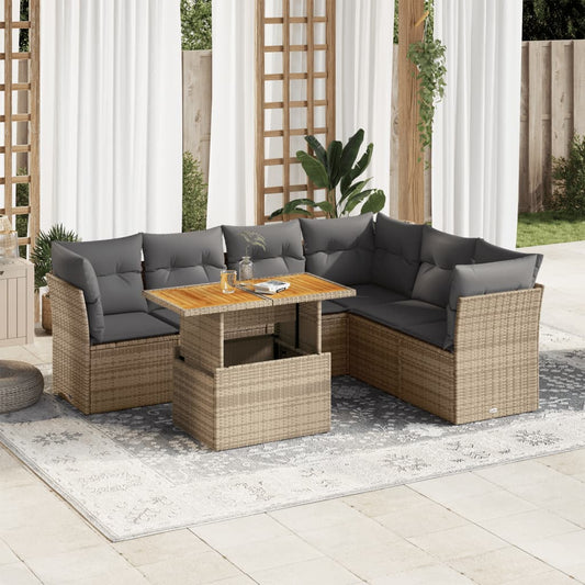 vidaXL Set sofás de jardín 7 piezas y cojines ratán sintético beige